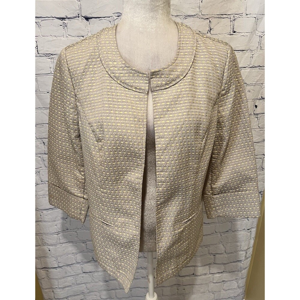 Coldwater Creek Women’s Textured Gray With Yellow Stripes 3/4 Sleeves Blazer 10